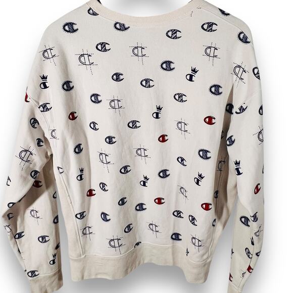 Champion Reverse Weave Logo Sweatshirt Cream Cotton Crewneck XL - Picture 4 of 12